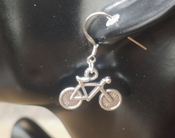 Bicycle earrings, pair silver plated