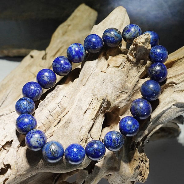 exquisites Lapis Lazuli Armband AAA, sehr schön gemusterte Perlen Ø 10mm, Unisex in verschiedenen Größen, made in Germany