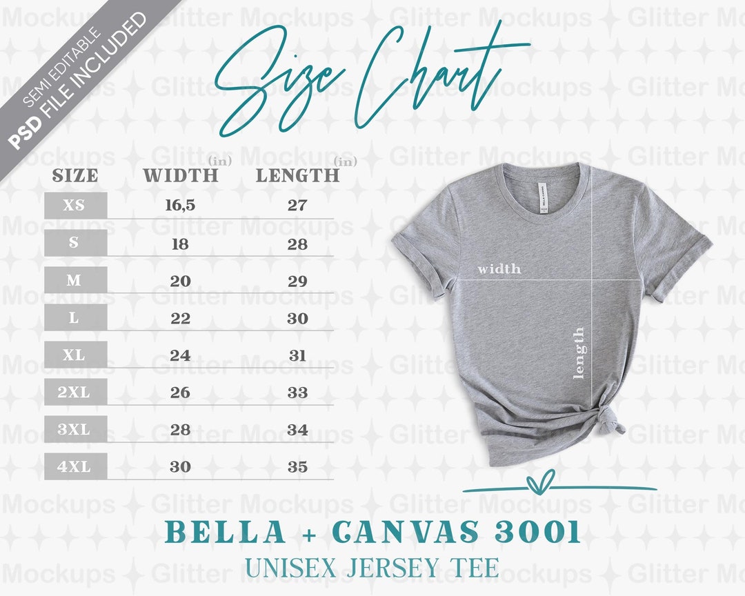 Semi-editable Bella Canvas 3001 Size Chart Bella Canvas - Etsy