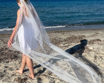 Soft cowl drape cathedral veil, Boho style veil with double comb, tulle drape effect in off white, boxed bridal gift.