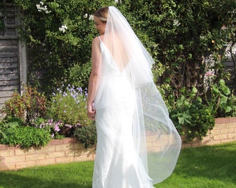 Soft drape cut edge veil, 2 tier over the face blusher veil, off white veil, boxed brides gift.