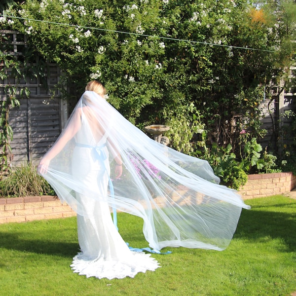 Vintage Pastel and bright coloured soft drape 2 tier cathedral veil, custom made, long and short length veils.