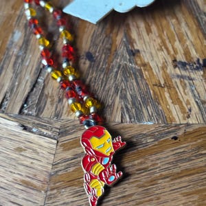 Handmade beaded red and gold superhero necklace 116