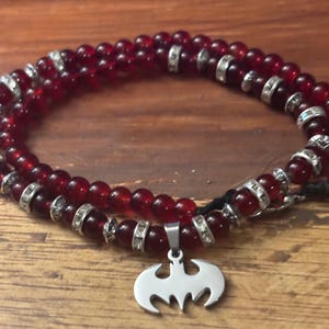 Garnet silver bat sigil necklace