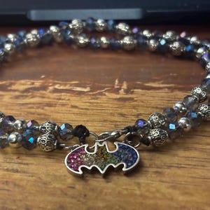 Multi color shimmering bat sigil necklace