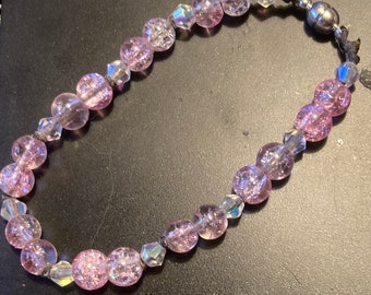 Handmade crystal pink and iridescent bracelet - kids size- magnet clasp