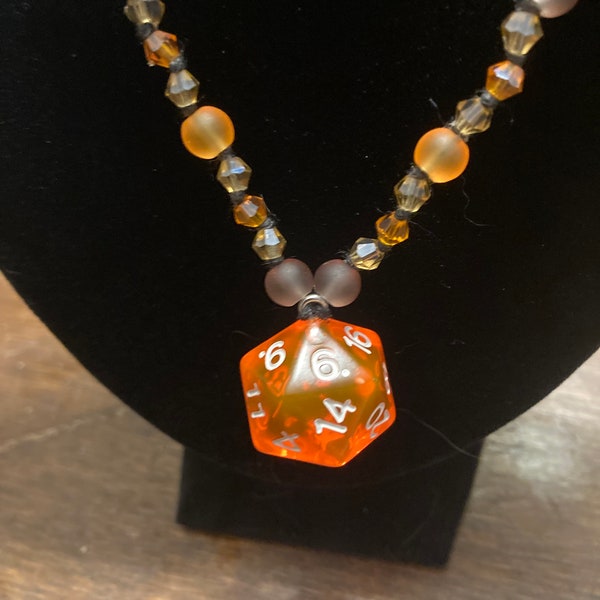 SALE Orange and brown beaded D20 necklace TWENTY PERCENT off! 44