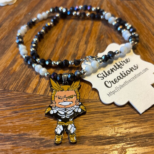 Black and white beaded MHA anime necklace 191