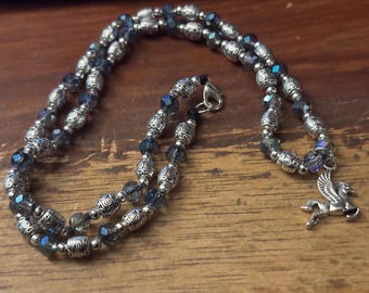 Blue and Silver Pegasus necklace 472