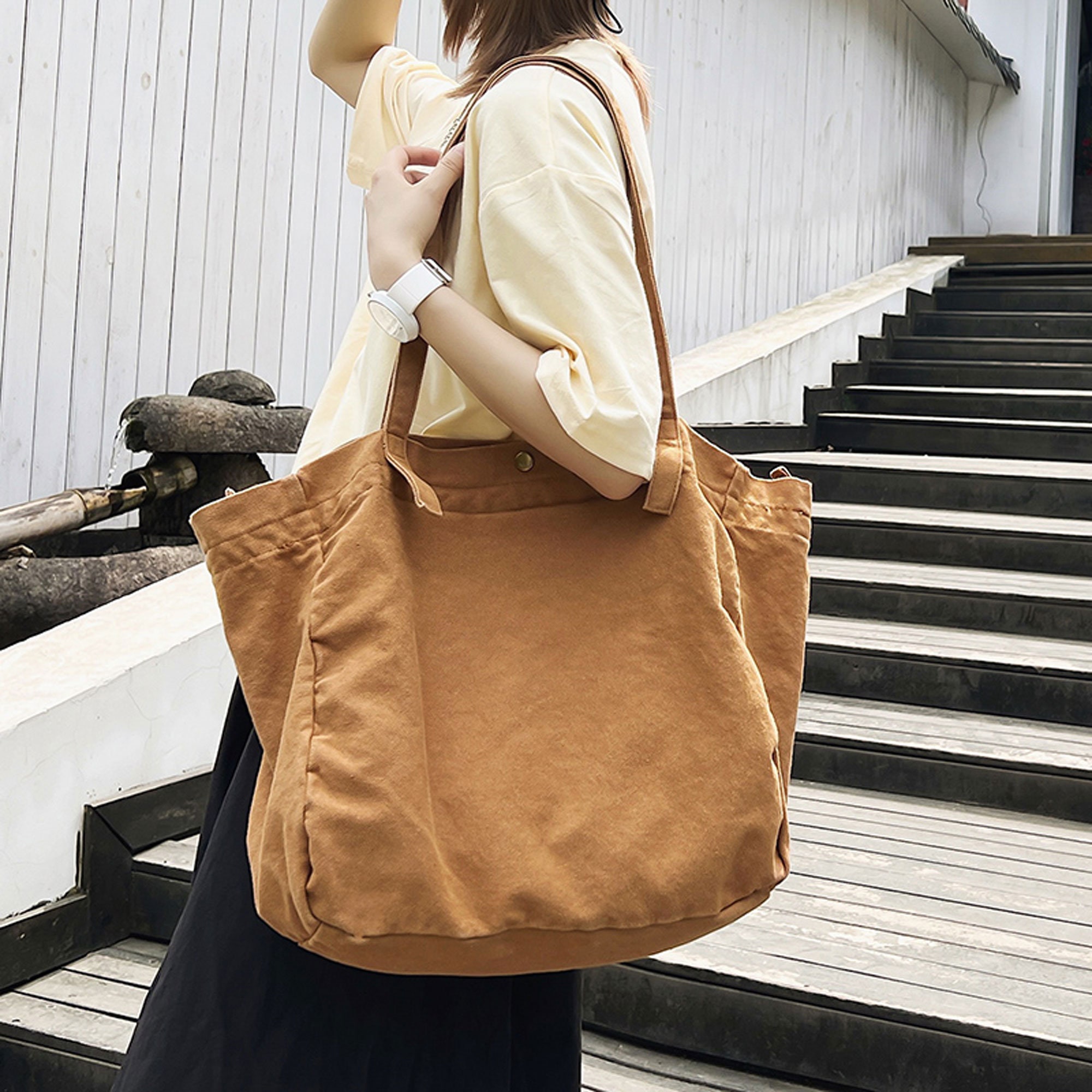 Yellow Genuine Leather Large Tote Bag for Travel