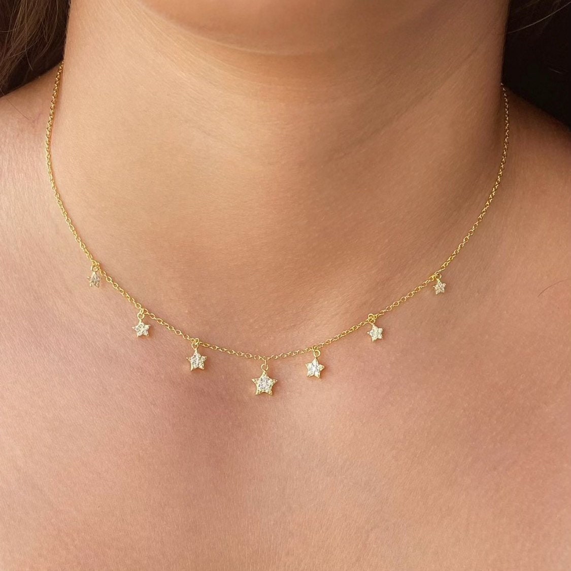 ミュージシャン Star Necklace Gold Women's Sterling Silver 14k Gold Plated Shooting Star