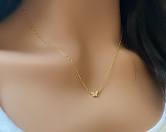 Dainty Butterfly Necklace: Cubic Zirconia Sterling Silver Pendant