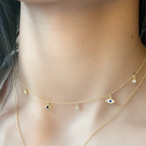Evil eye Charm Necklace, Evil Eye Dangle Choker, minimalist jewelry, protection necklace, tiny choker, gold dangle choker, Turkish eye,