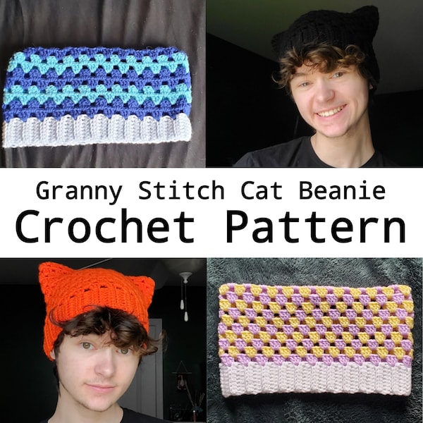 Granny Stitch Cat Beanie Crochet Pattern | PDF INSTRUCTIONS Not Finished Hat