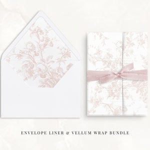 Carta velina e fodera per busta stampabili per biglietti d'invito per matrimonio, carta velina fine art, cancelleria francese vintage per matrimonio, toile de mariage rosa peonia