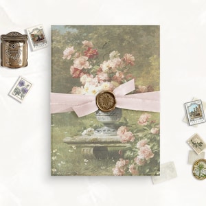 Vase im Garten druckbare Pergamin Overlay für Hochzeitseinladungskarte, feine Kunst Pergament, Vintage französische Hochzeitspapeterie, Pergamenthülle