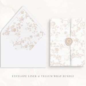 Carta velina e fodera per busta stampabili per biglietti d'invito per matrimonio, carta velina fine art, cancelleria francese vintage per matrimonio, toile beige