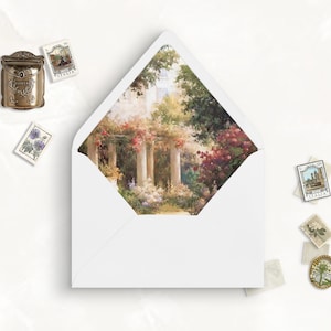 Ancient Garden Printable Envelope Liner, A7, Euro Flap, Square Flap, 6.5 Square, A6, 5.75 Square, 4 Bar, A2 for 5x7 Invitation Card