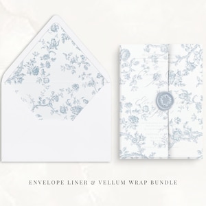 Velino para impressão e forro de envelope para convite de casamento, velino de belas artes, papelaria vintage francesa para casamento, toile azul francês