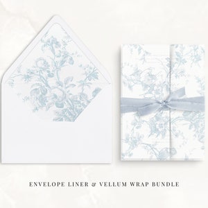 Pergamentverpackung und Umschlag für Hochzeitseinladungskarte, Hochzeitseinladungskarte, französische Hochzeitspapeterie, Toile de Jouy, feine Kunst