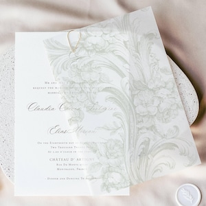 Salbei Grün Floral Blatt Pergamin Overlay für Hochzeit Einladungskarte, vorgeschnittenes 13x18 Pergament, Fine Art Pergament, Vintage Hochzeit Papeterie, wickeln