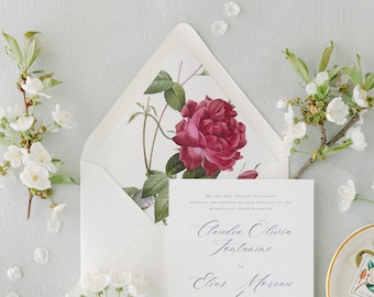Pre-cut French Rose Wedding Liner, Floral envelope liner, Rose decor, Vintage floral liner, Rose envelope liner
