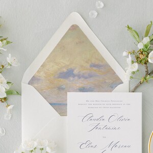 Forro de casamento Monet, forro de envelope Sky, forro impresso em azul suave, encarte de envelope, cartão de casamento azul, forro de envelope Cloud, forro com aba Euro