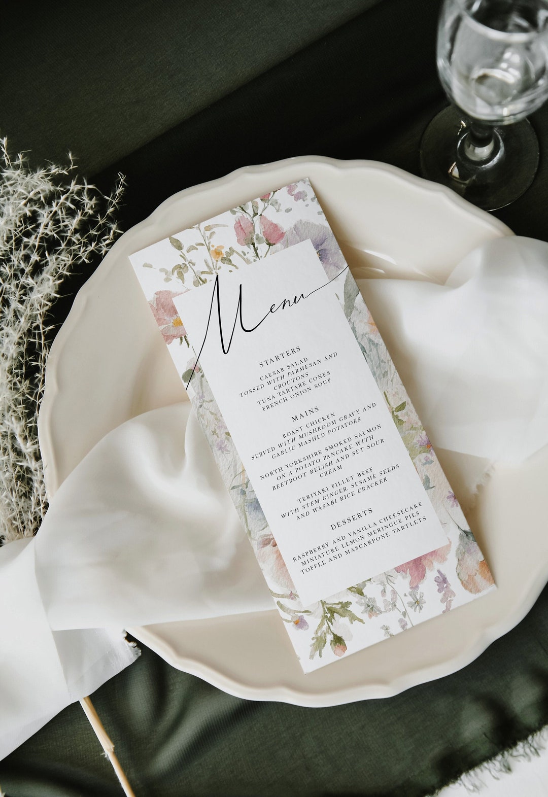 BLOOM Menu Template Wildflowers Wedding Menu Floral Bridal Shower Menu