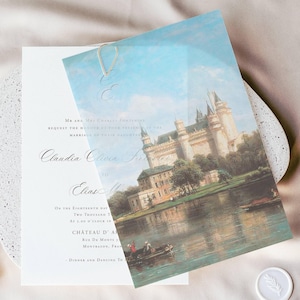 Sovrapposizione in pergamena Chateau per biglietti d'invito per matrimonio, pergamena pretagliata 5x7, pergamena fine art, cancelleria per matrimonio vintage, copertina in pergamena