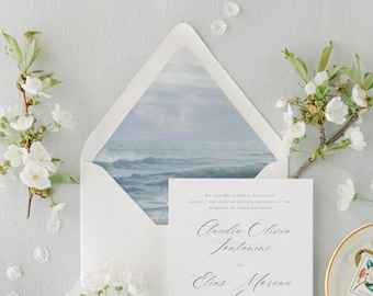 Ocean Wedding Liner, Coastal envelope liner, Seashore printed liner, Custom liner, Seashore invitation card, Coastal wedding invitation