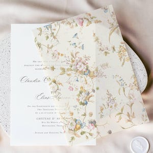 Vintage floral 3 Pergamin Overlay für Hochzeitseinladungskarte, 5x7 Pergament, Vintage Hochzeitspapeterie, Pergamentjacke