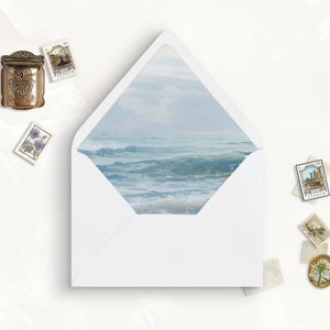 Seashore Printable Envelope Liner, A7, Euro Flap, Square Flap, 6.5 Square, A6, 5.75 Square, 4 Bar for Invitation Card