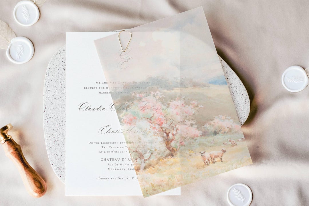 Pre Cut Spring Promise Pre-cut Spring Vellum Overlay for Wedding Invitation Card, Pre-cut 5x7 ...
