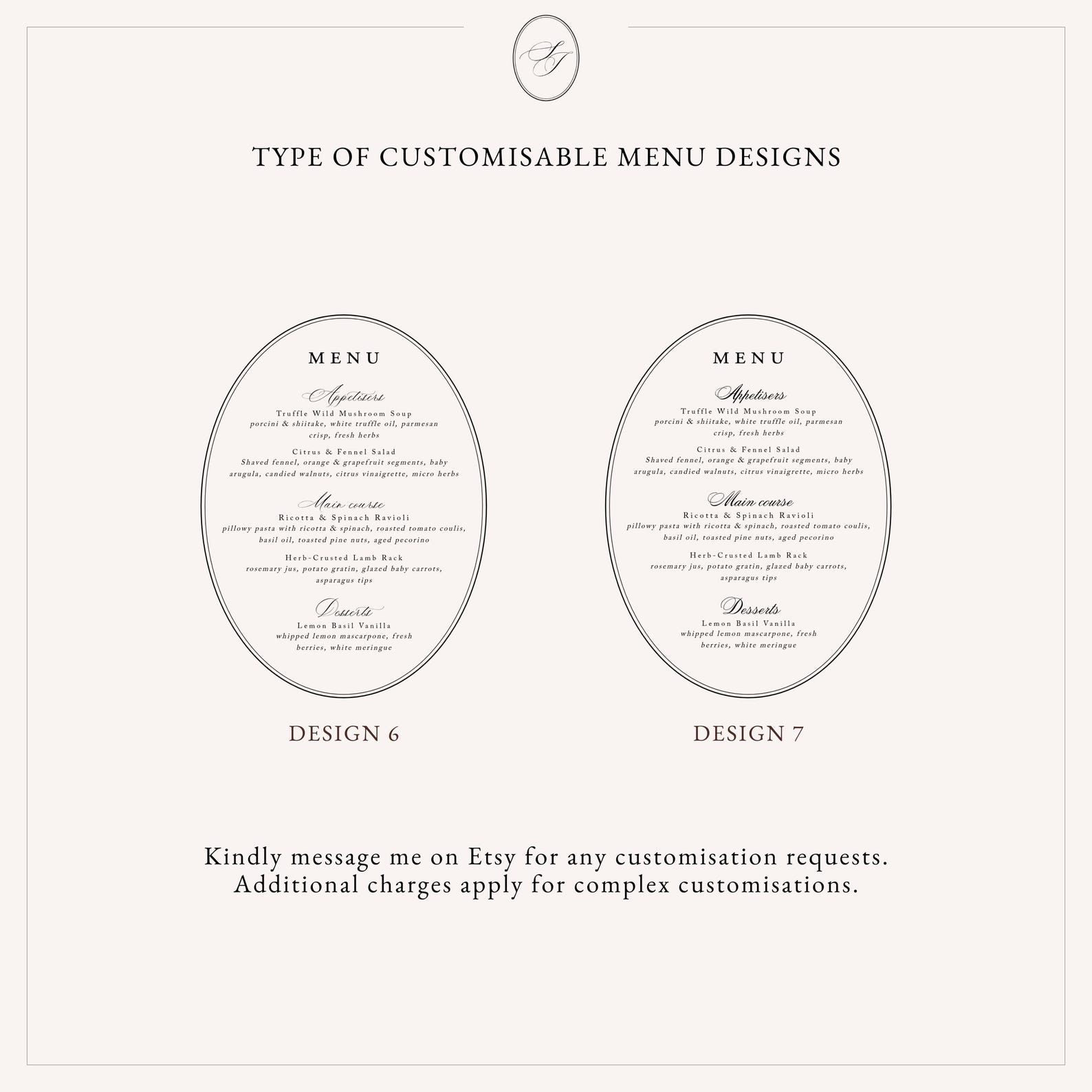 Menu Order Invite Letterpress Menu, Letterpress Invite, Oval Menu, Wedding Menu, Custom ...