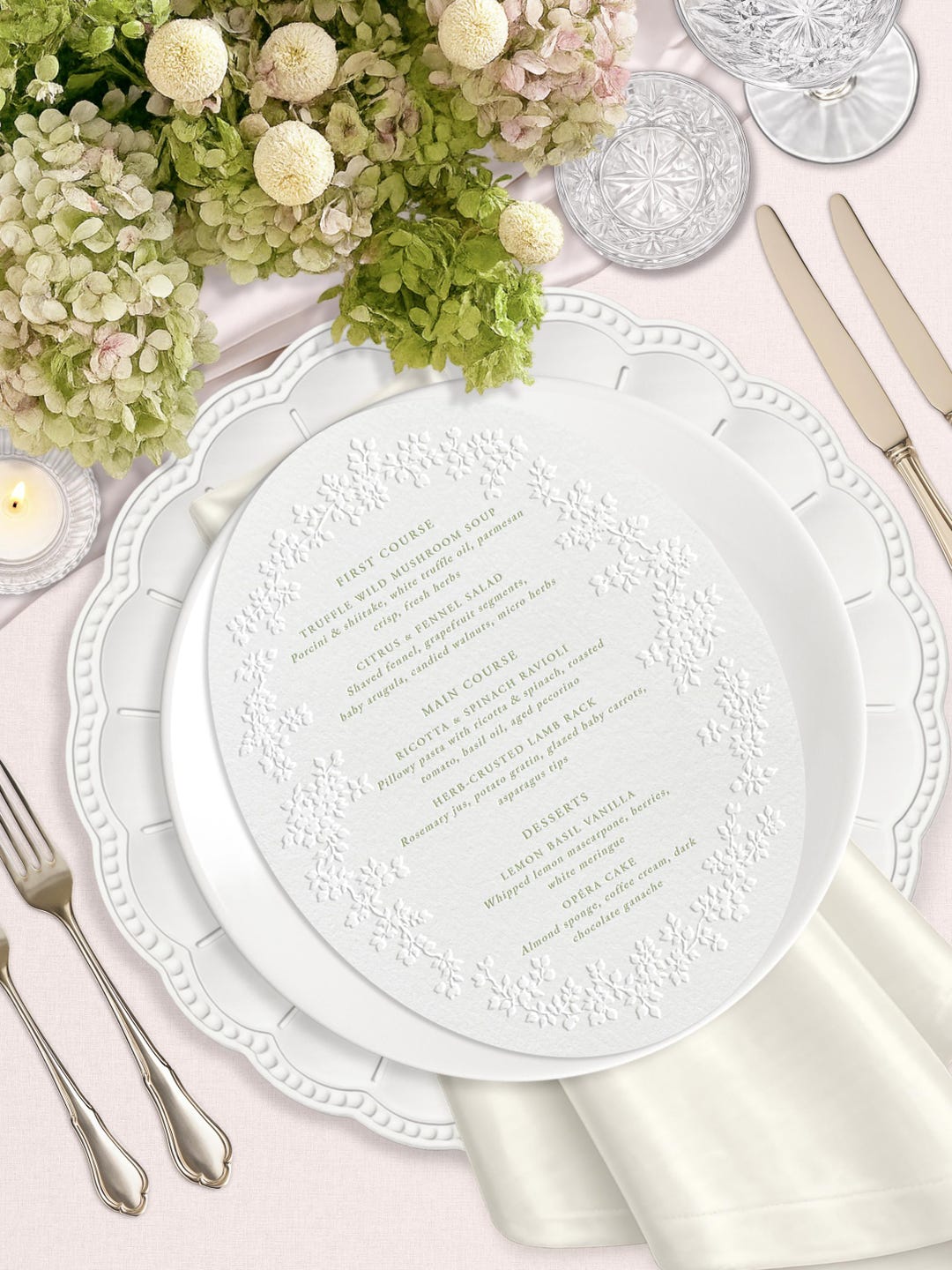 Floral Embossed Menu, Letterpress Wedding Menus, Gold Foil Menu ...