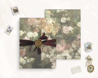 Ready-cut Floral Serenity Vellum Wrap for wedding invitation card, 5x7 invite, fine art vellum, vintage wedding stationery, vellum jacket