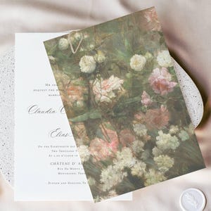 Floral sereniteit perkament overlay voor bruiloft uitnodigingskaart, 5 x 7 velijn, fine art perkament, vintage bruiloft briefpapier, velijn jasje