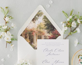 Ancient Garden Wedding Liner, Ready cut printed liner, Precut envelope liner, Custom wedding stationery, Invitation liner