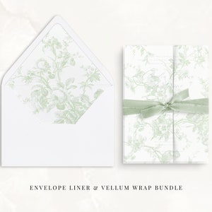 Pergamentverpackung und Umschlag für Hochzeitseinladungskarte, Hochzeitseinladungskarte, französische Hochzeitspapeterie, salbeigrüner Toile, Hochzeitspapeterie, Hochzeitspapeterie