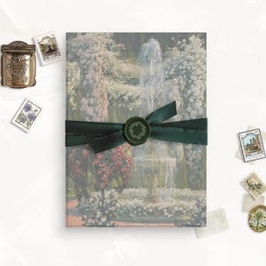 Fuente de jardín, superposición de vitela imprimible para tarjetas de invitación de boda, vitela de bellas artes, papelería de boda francesa vintage, sobre de vitela