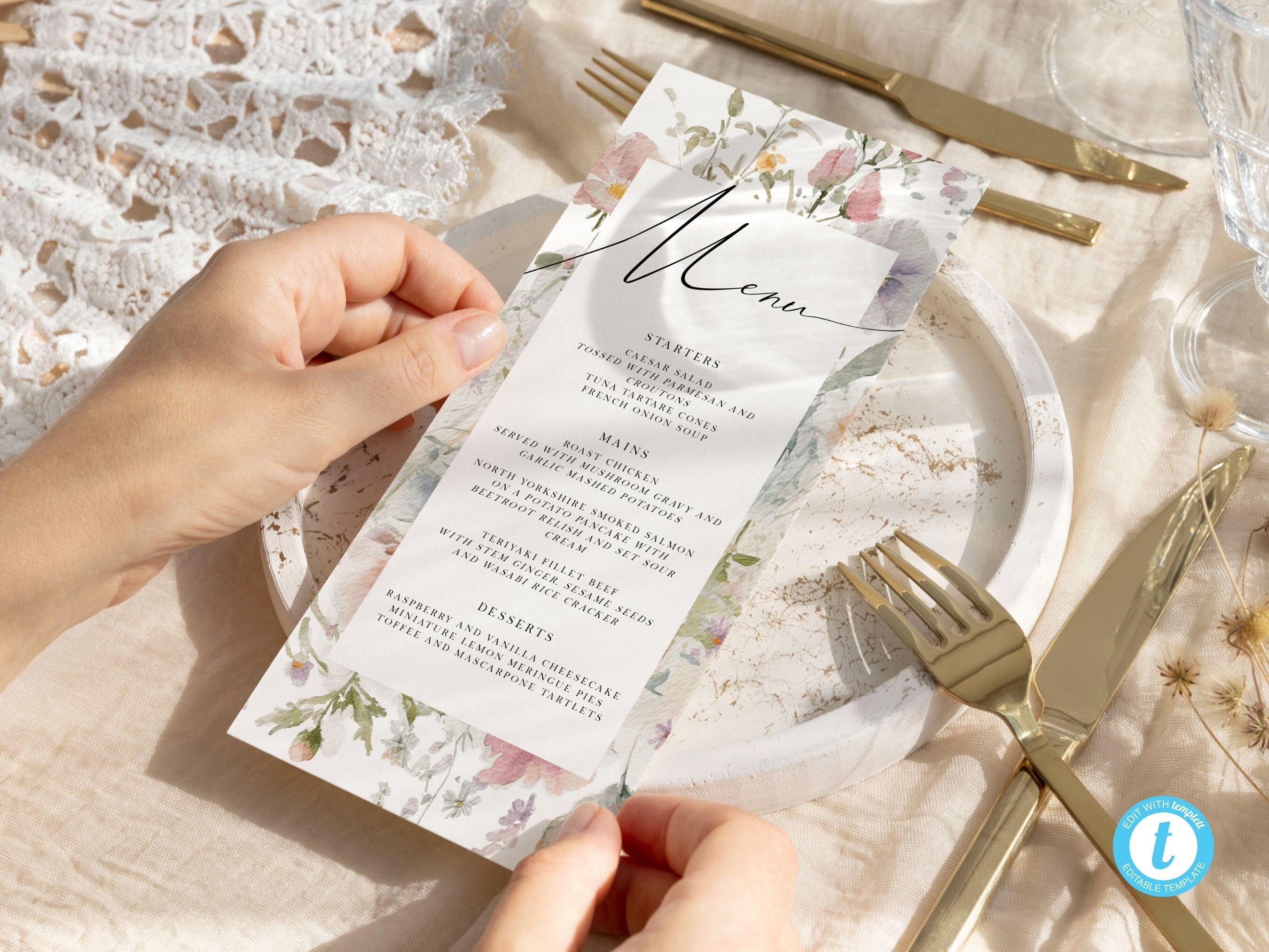 BLOOM Menu Template Wildflowers Wedding Menu Floral Bridal Shower Menu