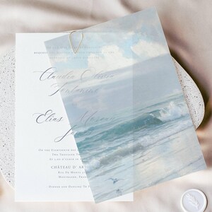 Seashore Vellum Overlay, Beach Wedding Invitation Vellum, Coastal Vellum Wra, Ocean-Themed Vellum Jacket, Fine Art Coastal Vellum