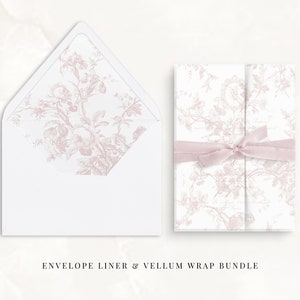 Velino para impressão e forro de envelope para convite de casamento, velino de belas artes, papelaria vintage francesa para casamento, papel timbrado rosa francês