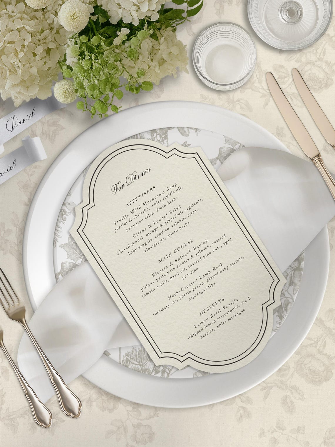 Menu Order Invite Die-cut Menu, Ornate Gold Foil Menu, Custom Invite, Custom Letterpress ...
