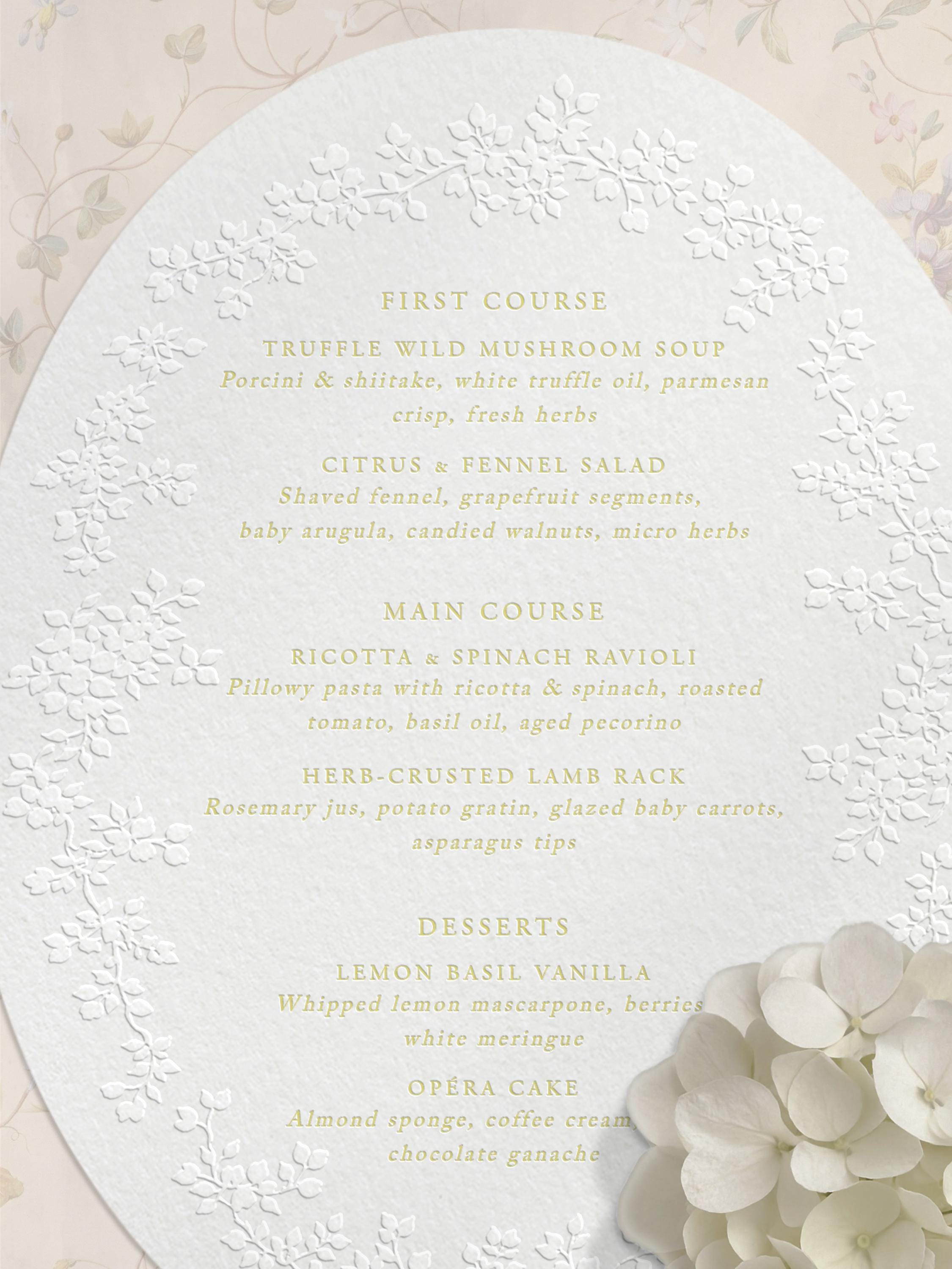 Embossed Menu Card, Letterpress Menus, Gold Foil Menu, Printed Wedding ...