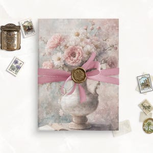 Sovrapposizione di pergamena stampabile con peonie per biglietti d'invito per matrimonio, pergamena artistica, cancelleria francese vintage per matrimonio, copertina in pergamena