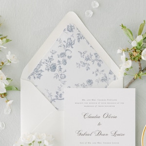 Dusty Blue Toile Envelope Liner, Printed envelope liner, Pre-cut envelope liners, Wedding invitation liner