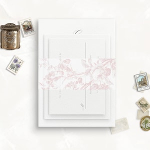 Banda de papel vitela precortada para tarjetas de invitación de boda, toile de rosa francesa, banda de papel vitela para invitación de 5x7, banda de papel vitela, envoltura de papel vitela
