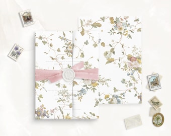 Printable Vellum Wrap for wedding invitation card, fine art vellum, vintage french wedding stationery, Vintage floral 4, vellum jacket