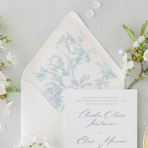 Fodera per buste in tela French Blue Rose, fodera per buste stampata, fodera per buste pretagliata, fodera per inviti di nozze, inserto floreale per A7 A6 A2